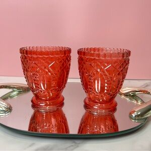 Vintage Red Pressed Glass Votive Candle Holders Set Retro Mid-Century Decor